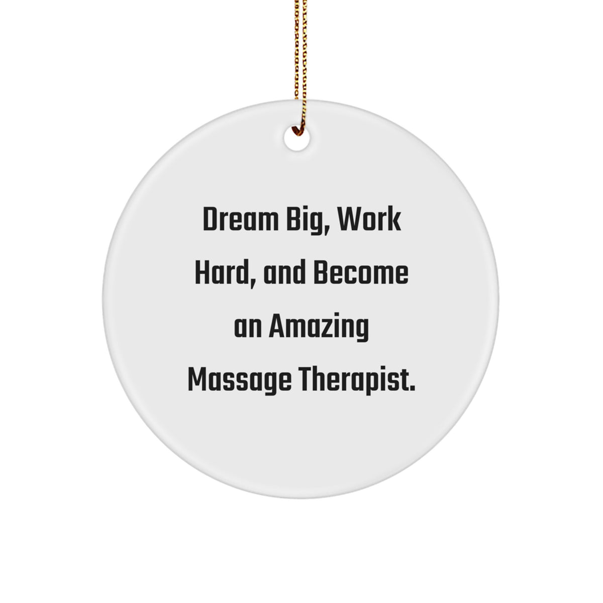 Funny Massage Therapist Gifts from Family for Christmas 'Dream Big, Work Hard, And Become An Amazing Massage Therapist.' Circle Ornament - Image 1