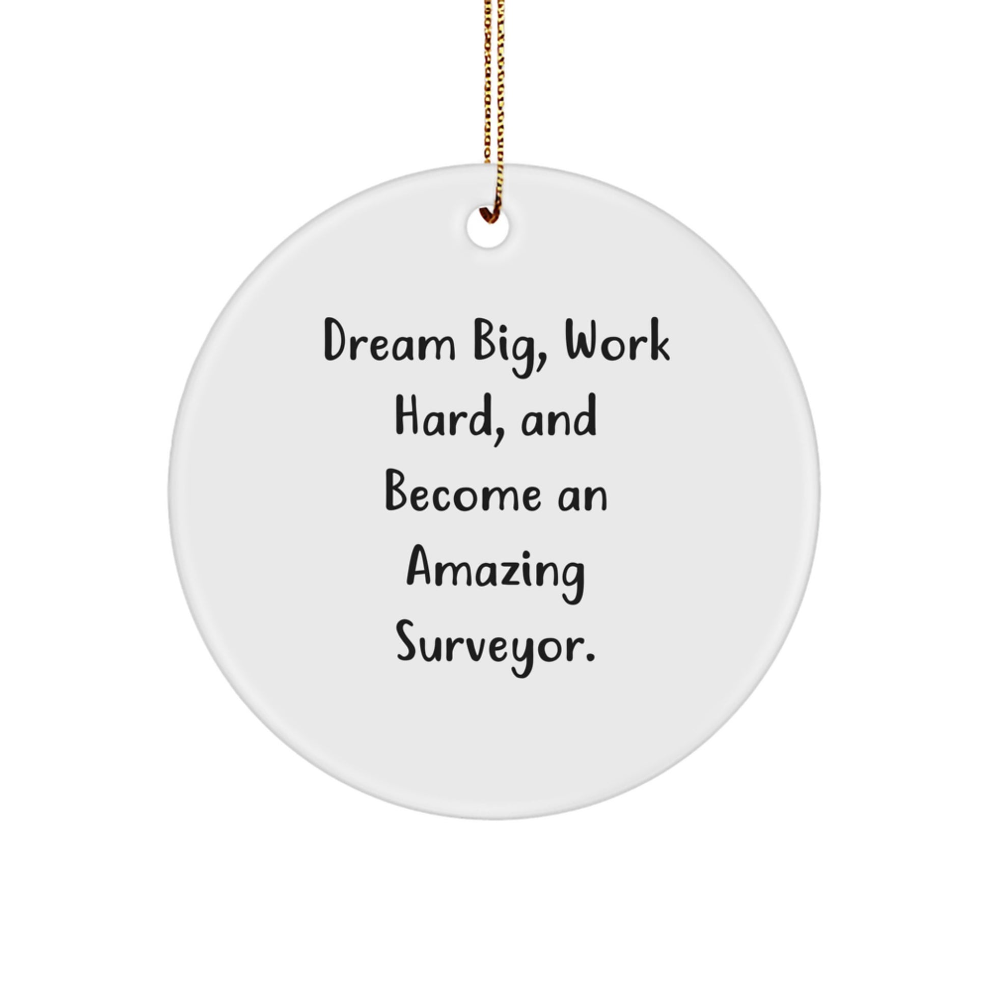 Gifts from Family for Amazing Surveyor, Christmas Unique Circle Ornament, Dream Big and Work Hard Inspirational Quote - Image 1