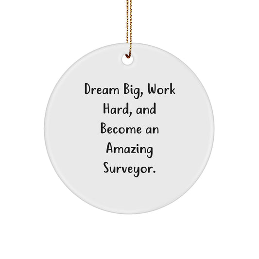 Gifts from Family for Amazing Surveyor, Christmas Unique Circle Ornament, Dream Big and Work Hard Inspirational Quote - Image 1