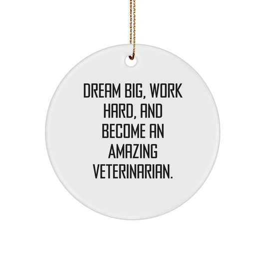 Funny Veterinarian Gifts from Friends for Christmas, Circle Ornament with Inspirational Quote - 'Dream Big, Work Hard, And Become An Amazing Veterinarian. - Image 1
