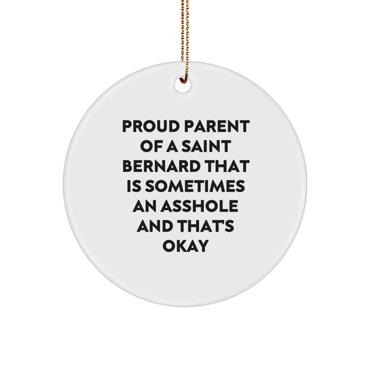Funny Saint Bernard Dog Gifts for Men - Proud Parent of a Saint Bernard Ornament, White Circle, Christmas Unique Gifts from Friends to Family - Image 1