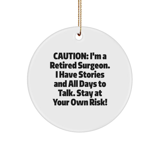 Gifts from Friends for Men - Funny Surgeon Christmas Circle Ornament, White, MDF, Sublimation Printing, Gold Cord, Perfect for Surgeon Lovers - Image 1