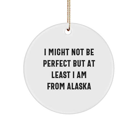 Alaska Circle Ornament Gifts from Friends and Family, Cute Christmas Unique Gifts with Humor Quote, I Might Not Be Perfect But At Least I Am From Alaska - Image 1
