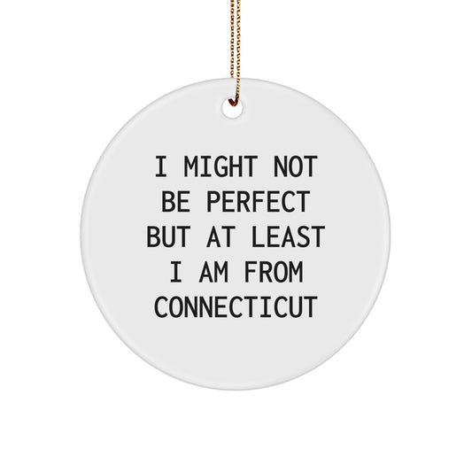 Funny Connecticut Circle Ornament, 'I Might Not Be Perfect' Quote, Gifts for Friends from Connecticut, Perfect for Christmas - Image 1