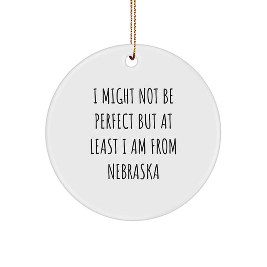 Funny Nebraska Gifts from Friends and Family - 'I Might Not Be Perfect' Circle Ornament, White, Christmas Unique Gifts - Image 1
