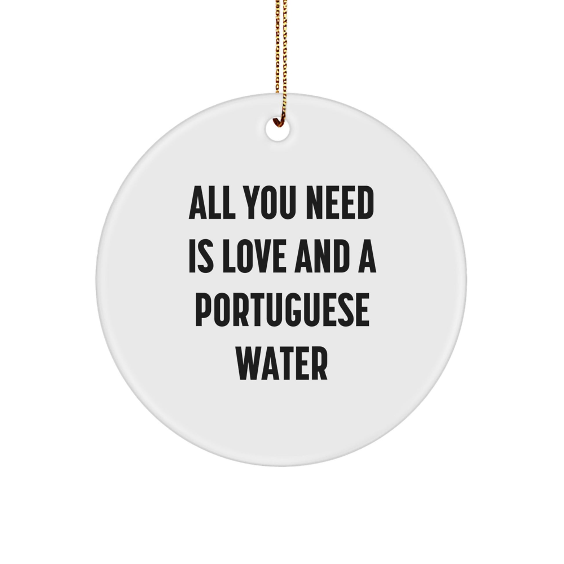 Unique Portuguese Water Dog Lover Gifts from Friends and Family for Christmas - 'All You Need Is Love And A Portuguese Water' Circle Ornament - Image 1