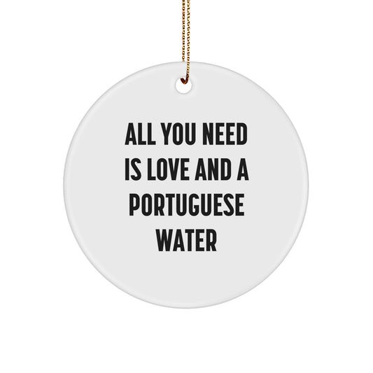Unique Portuguese Water Dog Lover Gifts from Friends and Family for Christmas - 'All You Need Is Love And A Portuguese Water' Circle Ornament - Image 1