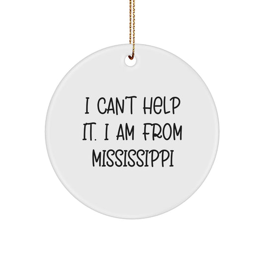 Mississippi Circle Ornament Gifts from I Can't Help It I Am From Mississippi Funny Quote Christmas Decor - Image 1