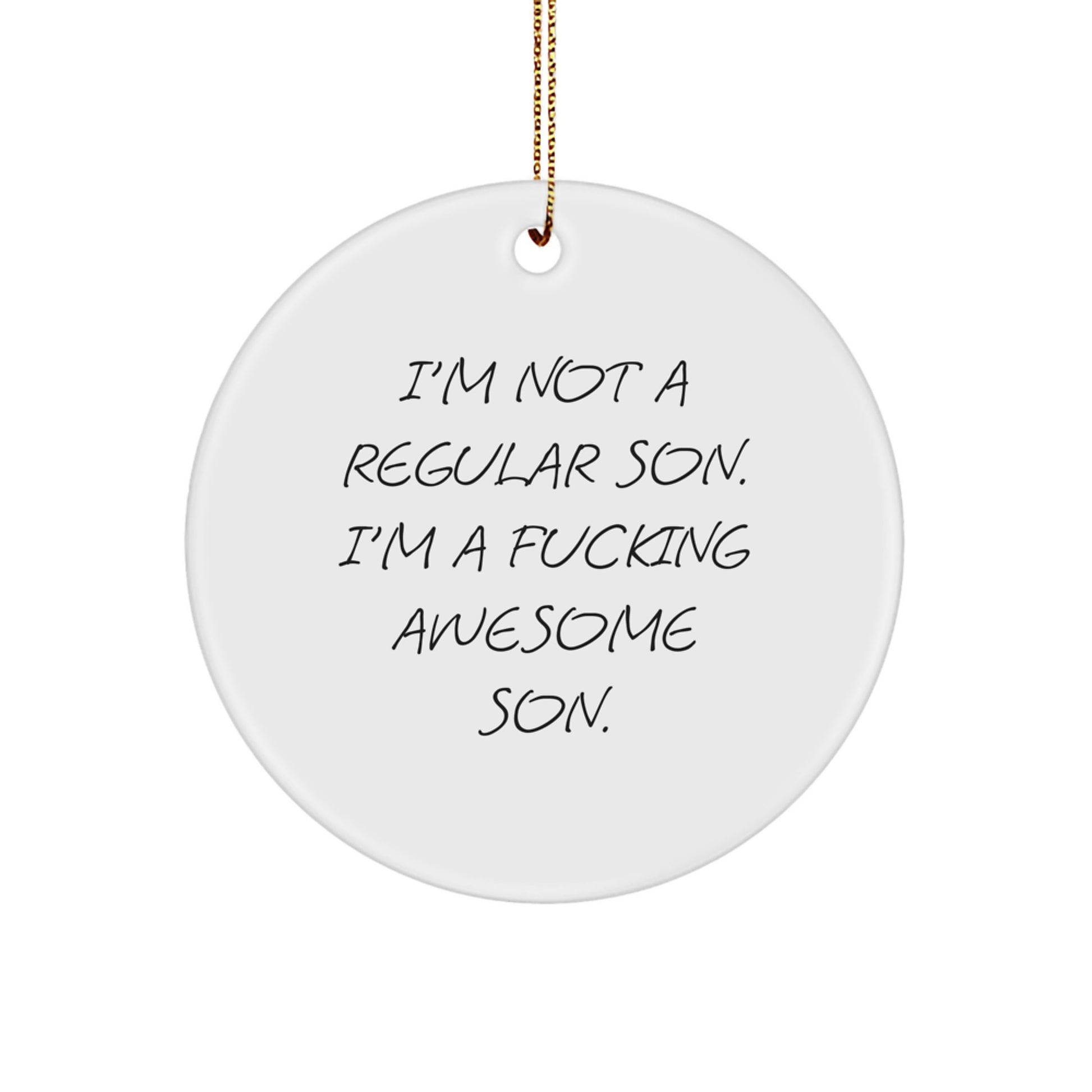Funny Son Circle Ornament, Gifts from Mom or Dad, 'I'm Not A Regular Son. I'm A F--king Awesome Son.' Christmas Decorations - Image 1