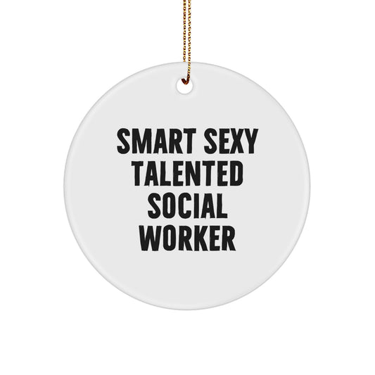 Smart Sexy Talented Social Worker Circle Ornament Gift for Friends and Family during Christmas Unique Personalized Decorations - Image 1