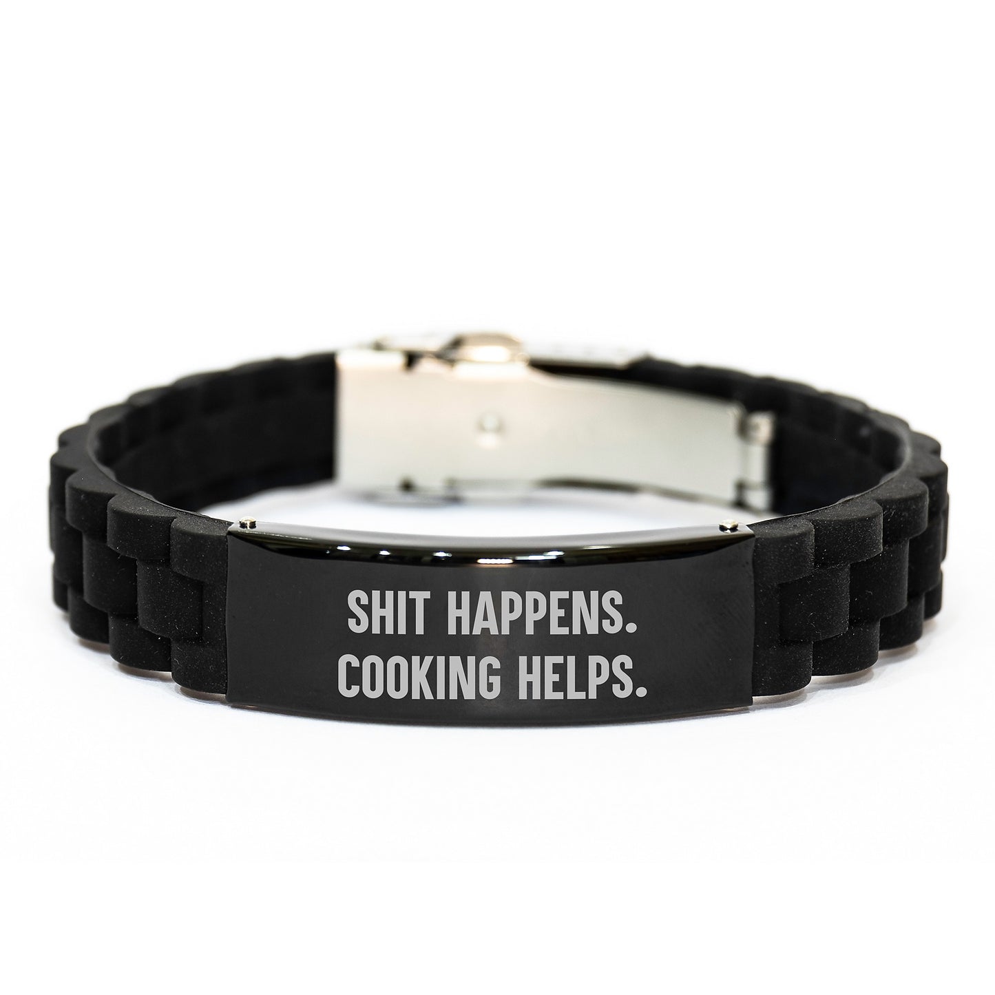 Funny Cooking Gifts from Friends for Women Glide lock Clasp Bracelet with Shit Happens. Cooking Helps. Christmas Unique Finds - Image 1