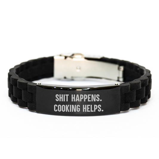 Funny Cooking Gifts from Friends for Women Glide lock Clasp Bracelet with Shit Happens. Cooking Helps. Christmas Unique Finds - Image 1