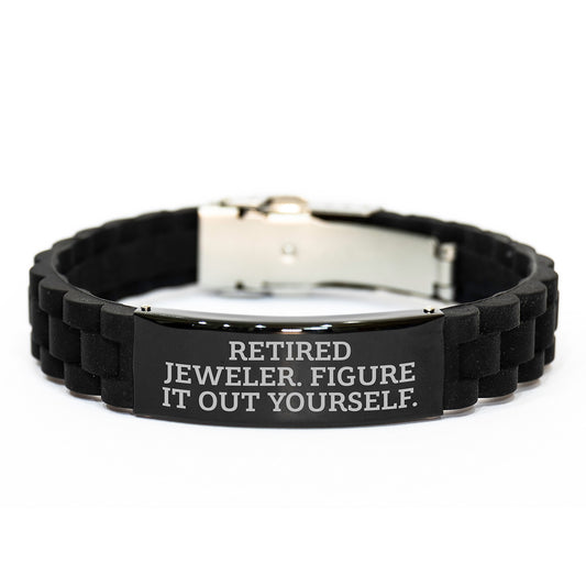 Jeweler's Gift: Funny Quote Glide lock Clasp Black Stainless Steel Silicone Adjustable Graduation Gifts from Men, Gifts for Jeweler, Friends and Family - Image 1