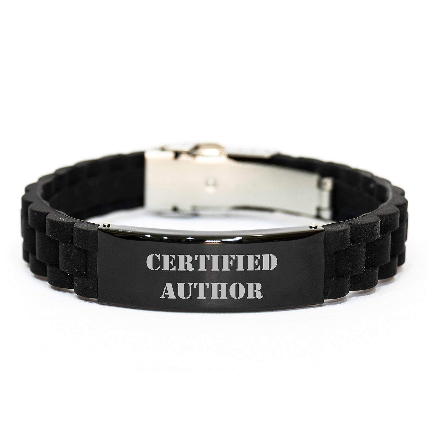 Gifts from Friends for Author Inspirational Quote Glide lock Clasp Bracelet, Black Stainless Steel and Silicone, Christmas Unique Gifts for Men Women Family Friends Coworkers - Image 1