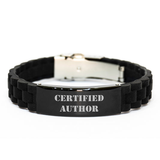 Gifts from Friends for Author Inspirational Quote Glide lock Clasp Bracelet, Black Stainless Steel and Silicone, Christmas Unique Gifts for Men Women Family Friends Coworkers - Image 1