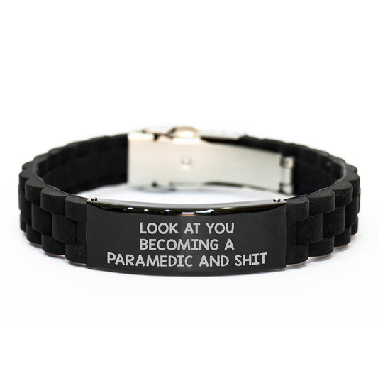 Funny Rescue Worker Gifts for Him, 'Look At You Becoming A Rescue Worker And Shit' Glide lock Clasp Bracelet, Graduation Unique Gift from Friends - Image 1