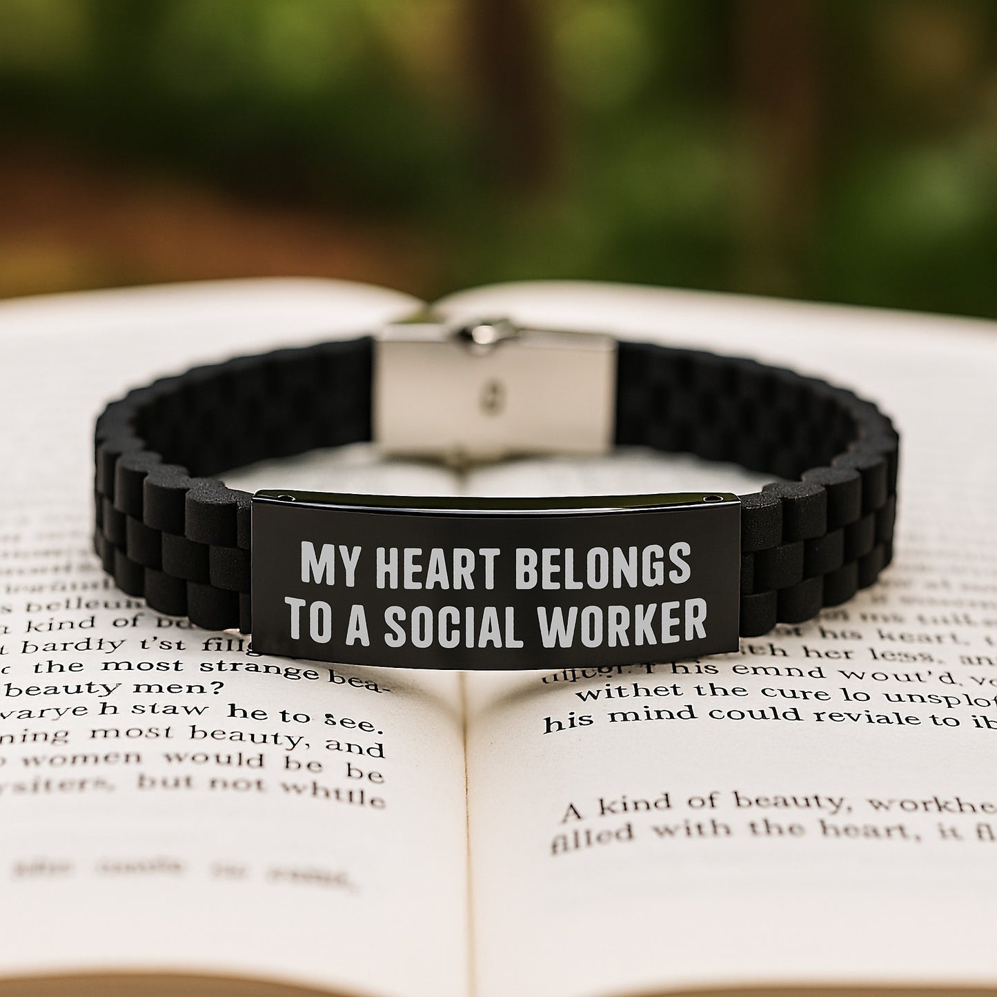 Funny Social Worker Gifts for Her - My Heart Belongs To A Social Worker Glide lock Clasp Bracelet Christmas Unique Presents from Friends to Women - Image 2