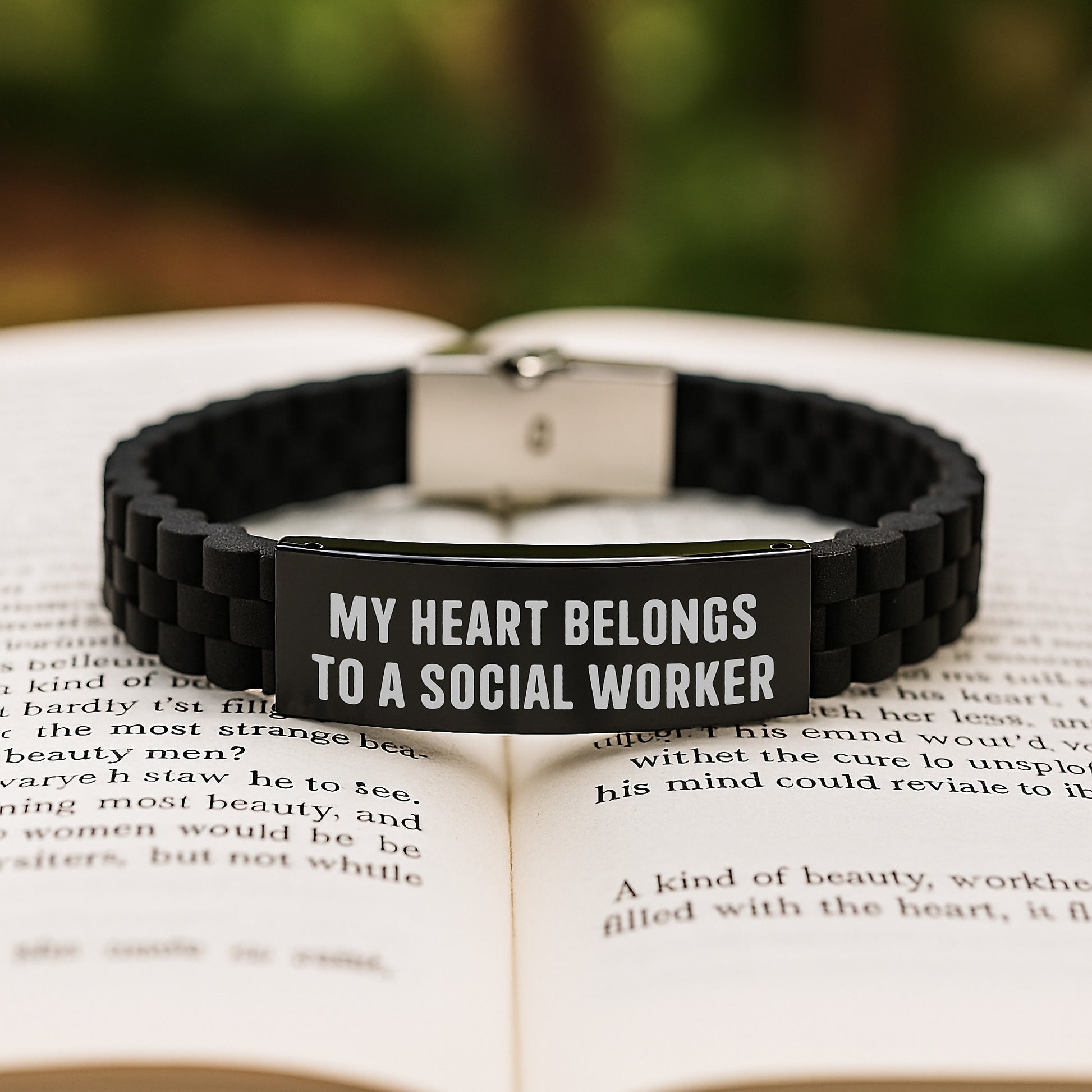 Funny Social Worker Gifts for Her - My Heart Belongs To A Social Worker Glide lock Clasp Bracelet Christmas Unique Presents from Friends to Women - Image 2