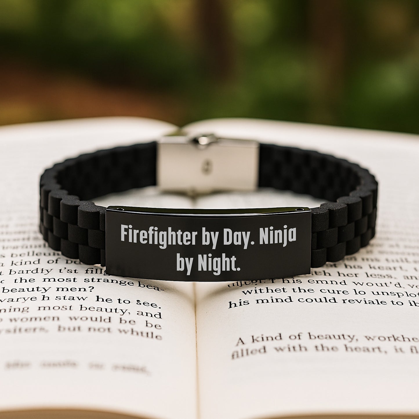 Funny Firefighter Gifts, Birthday Unique Gifts from Friends, Firefighter By Day. Ninja By Night. Glide lock Clasp Bracelet for Men, Firefighter Birthday Unique Gift Ideas - Image 2