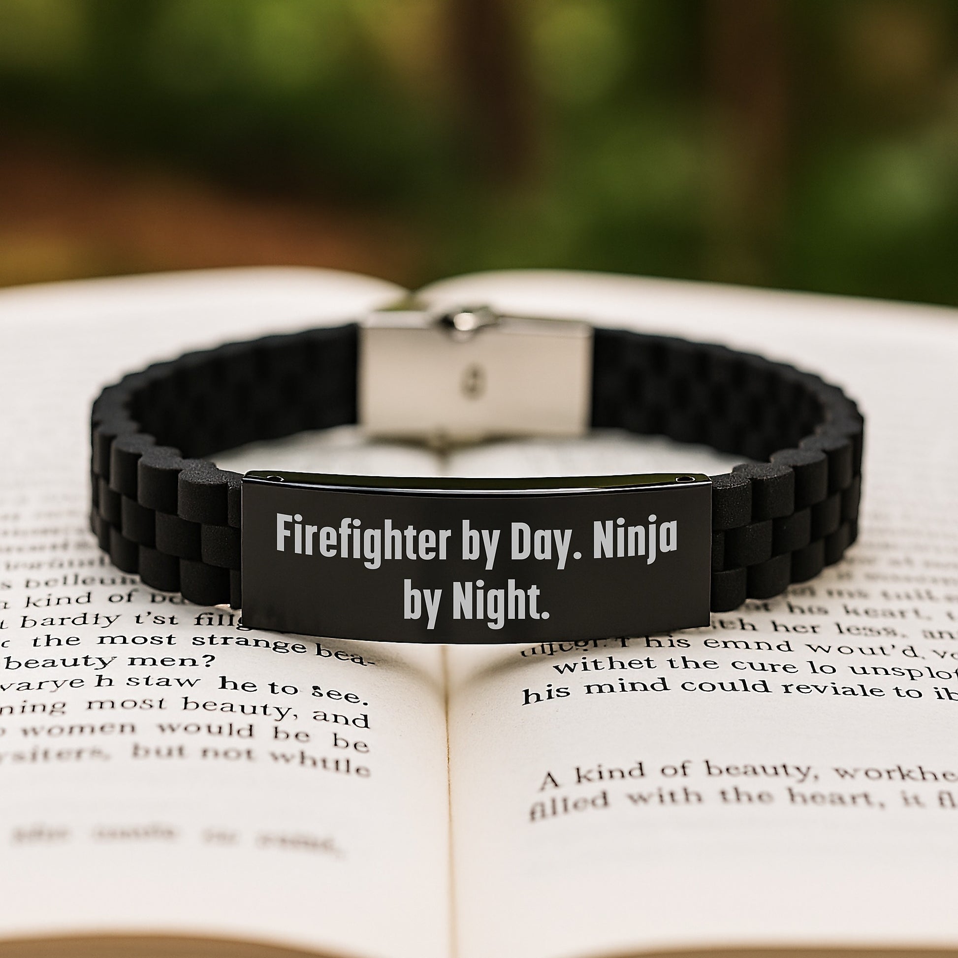 Funny Firefighter Gifts, Birthday Unique Gifts from Friends, Firefighter By Day. Ninja By Night. Glide lock Clasp Bracelet for Men, Firefighter Birthday Unique Gift Ideas - Image 2