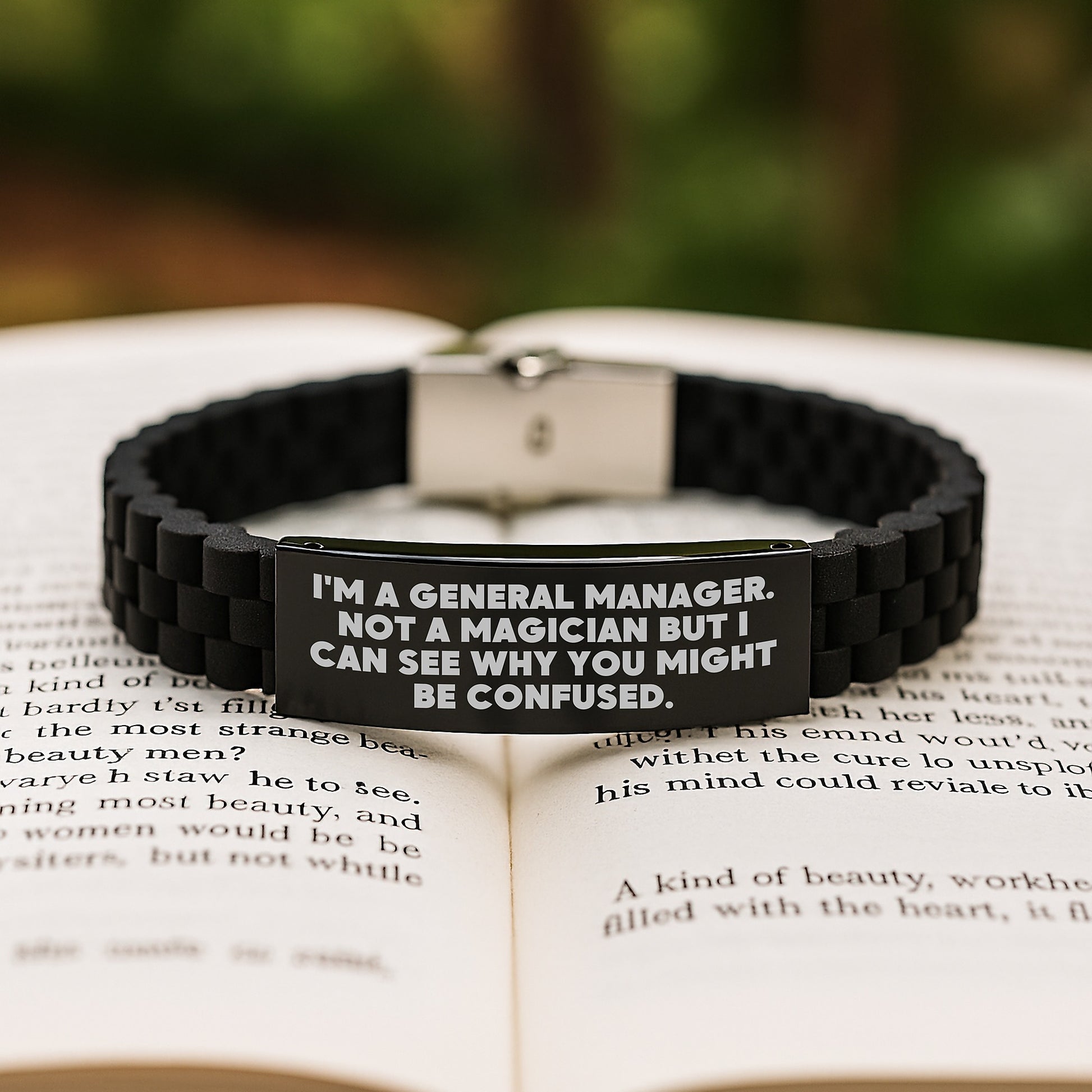 Gifts from Friends, Family, Coworkers, or Men for General Manager - Funny Glide lock Clasp Black Stainless Steel Silicone Adjustable Birthday Unique Gifts - Image 2