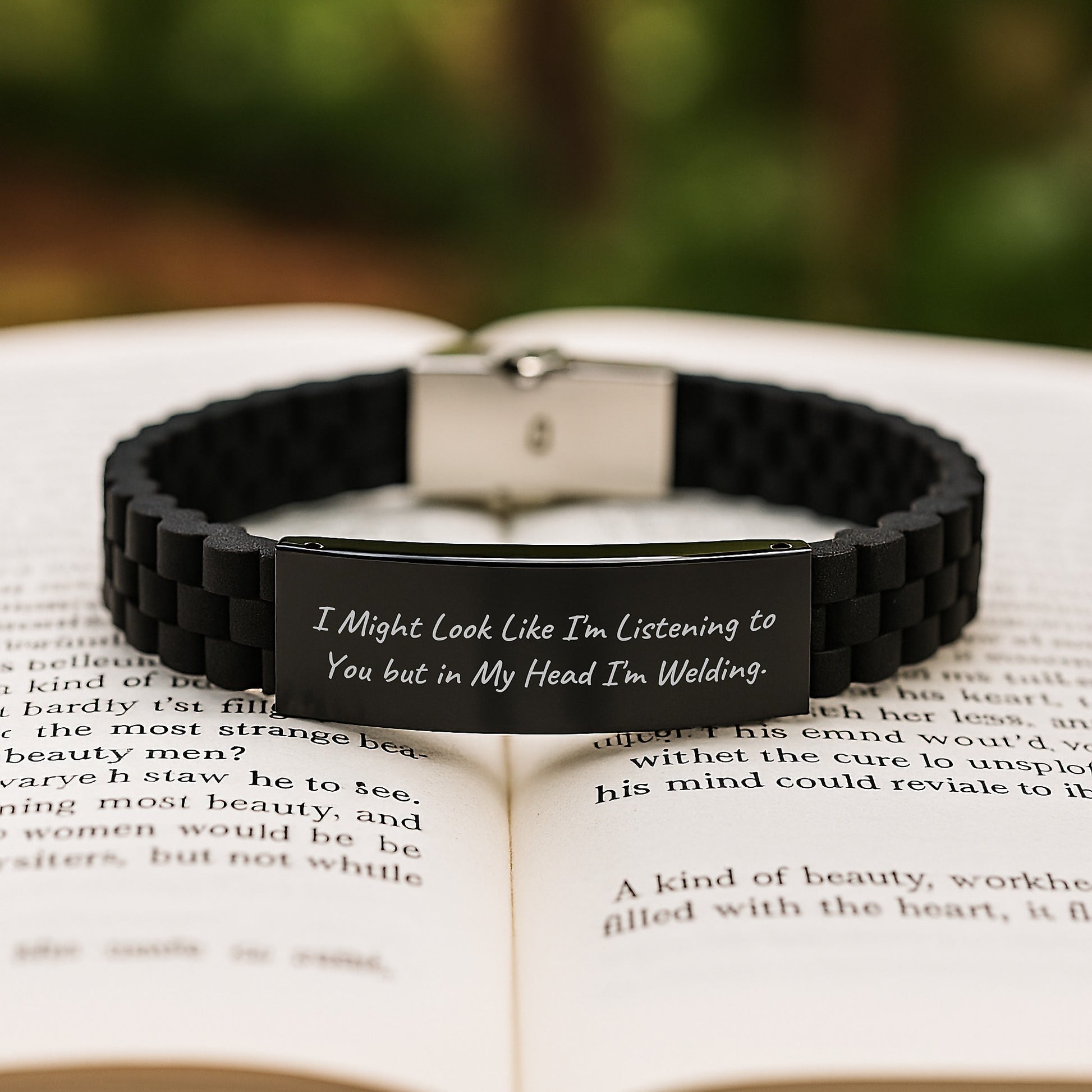 Welding Humor Gift for Birthday - Inspirational Quotes Glide lock Clasp Bracelet, Gifts from Friends for Welding Men, 9.05-inch Adjustable Silicone and Stainless Steel - Image 2