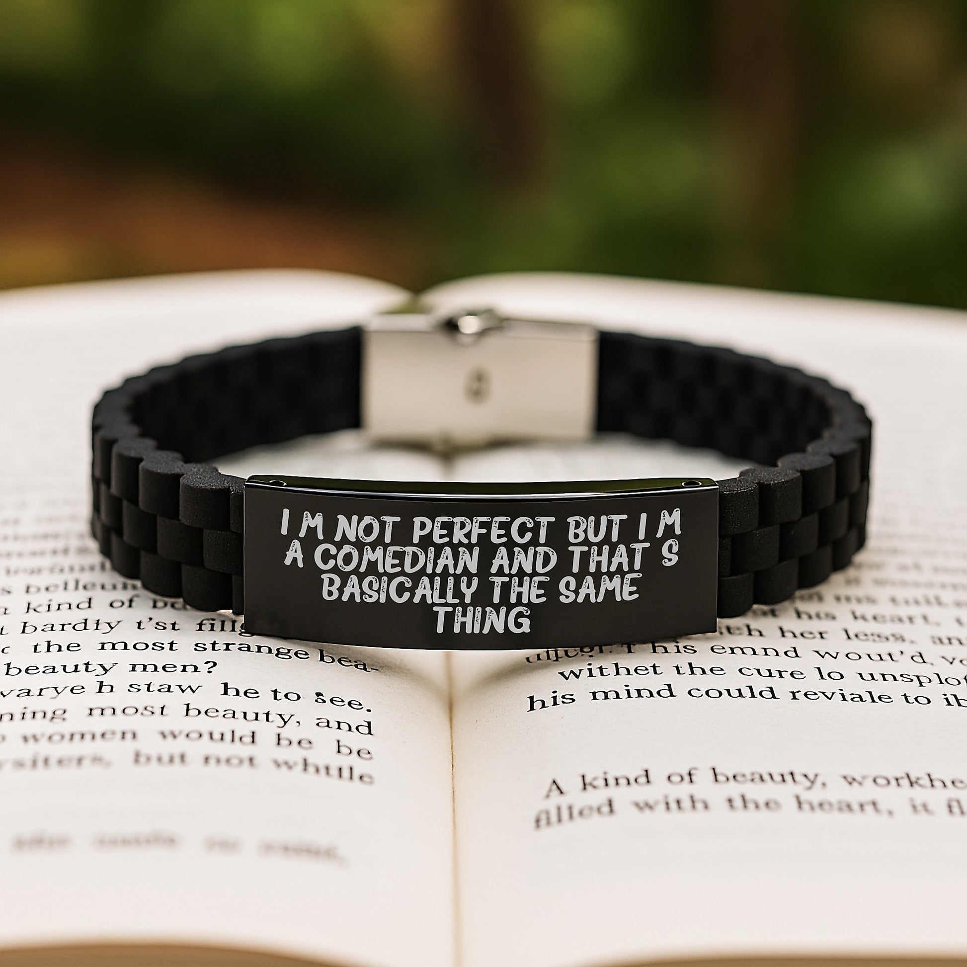 Funny Comedian Gifts from Friends, Birthday Unique Gifts for Comedian Men, Glide lock Clasp Bracelet Quote I'm Not Perfect - Image 2