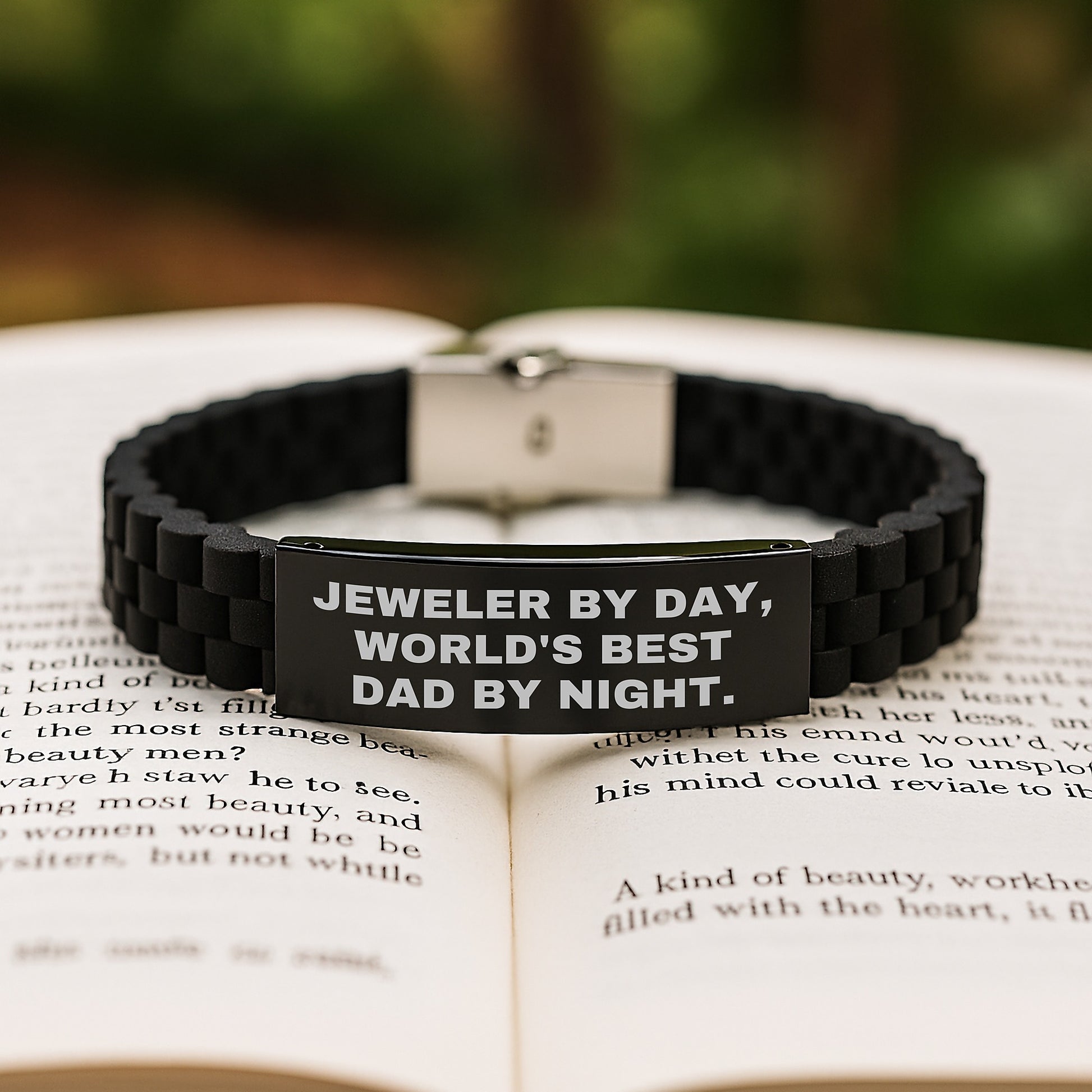 Jeweler Gifts, Funny Quote, Gifts from Men to World's Best Dad, Adjustable Glide lock Clasp Black Silicone Stainless Steel Birthday Presents for Him - Image 2