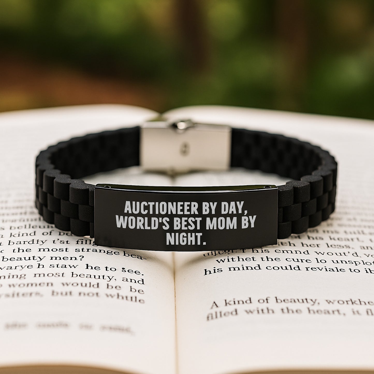 Funny Auctioneer Gifts from Mom to Daughter - Glide lock Clasp Bracelet, Christmas Unique Gifts for Women, Inspirational Quote, Adjustable Silver Black Stainless Steel - Image 2