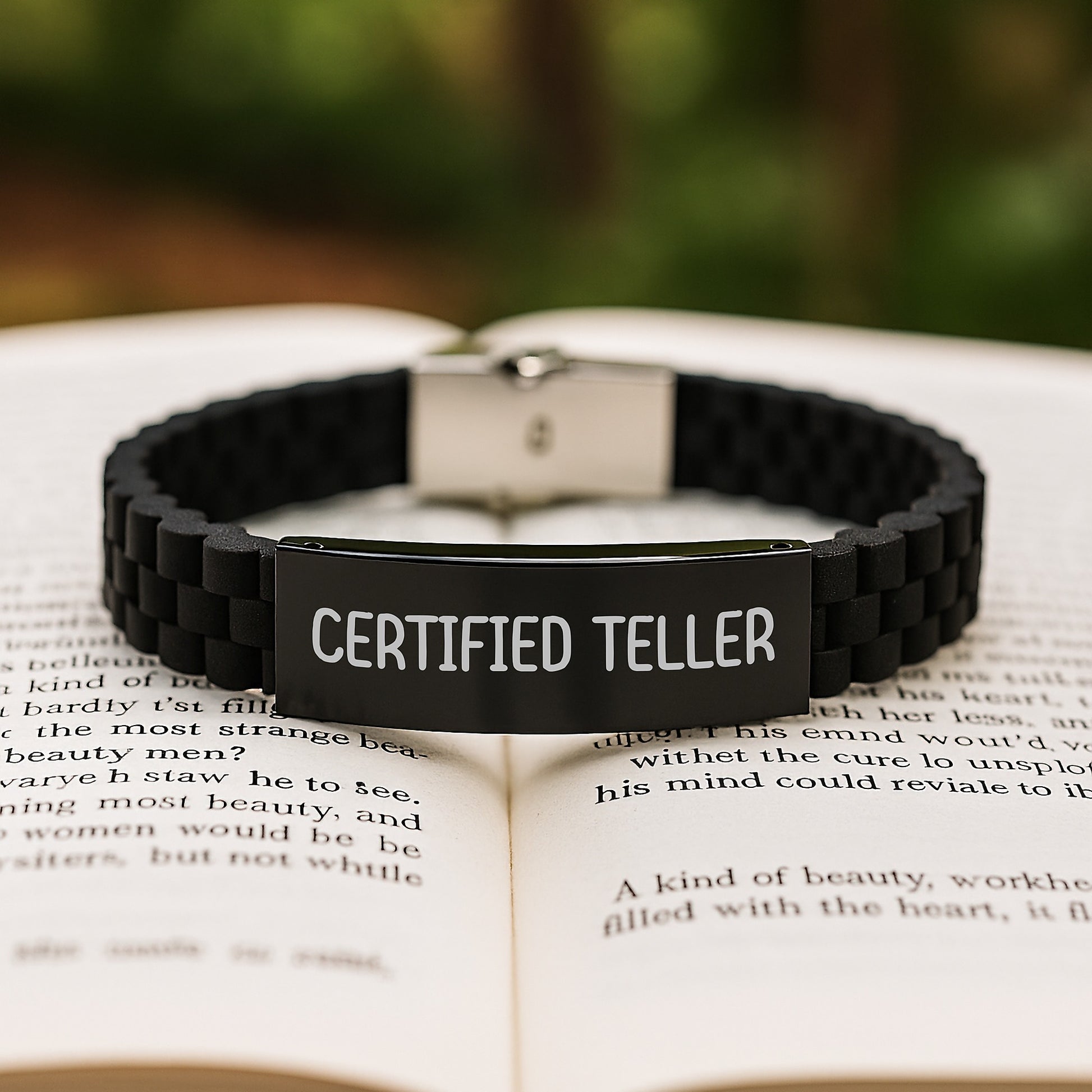 Funny Gifts from Men to Teller Certified Friends - Glide lock Clasp Black Stainless Steel Silicone Adjustable Bracelet for Men Women Coworkers Family Graduation Unique Gifts - Image 2