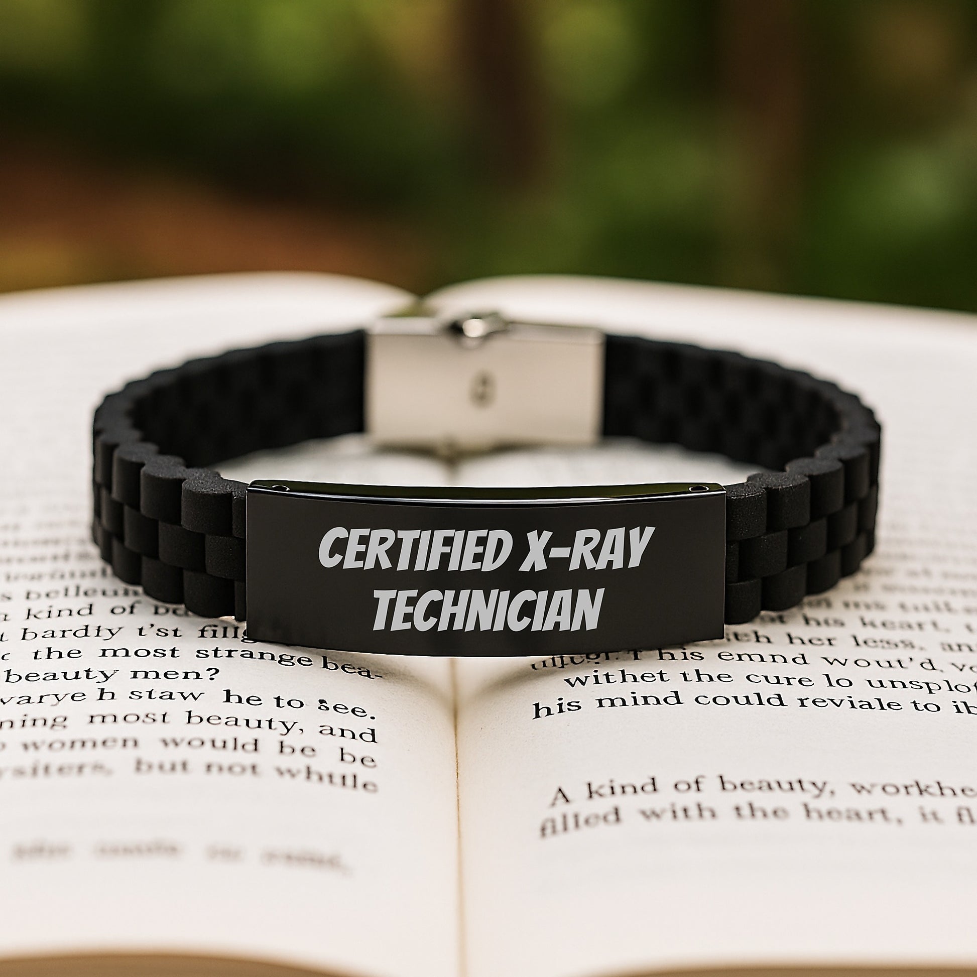 Funny X-Ray Technician Gifts from Friends for Graduation - 9.05-inch Glide lock Clasp Black Stainless Steel Silicone Adjustable Bracelet - Image 2