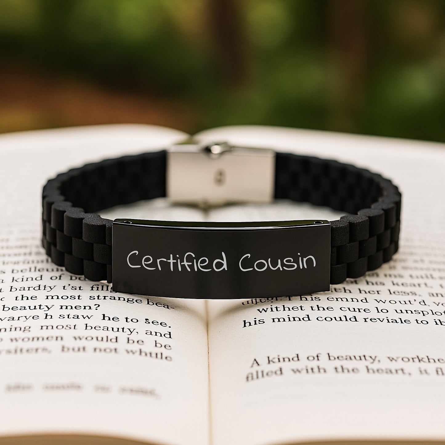 Funny Quote Cousin Gifts, Glide lock Clasp Bracelet for Cousin, Black Stainless Steel Christmas Unique Gifts from Men to Cousin - Image 2