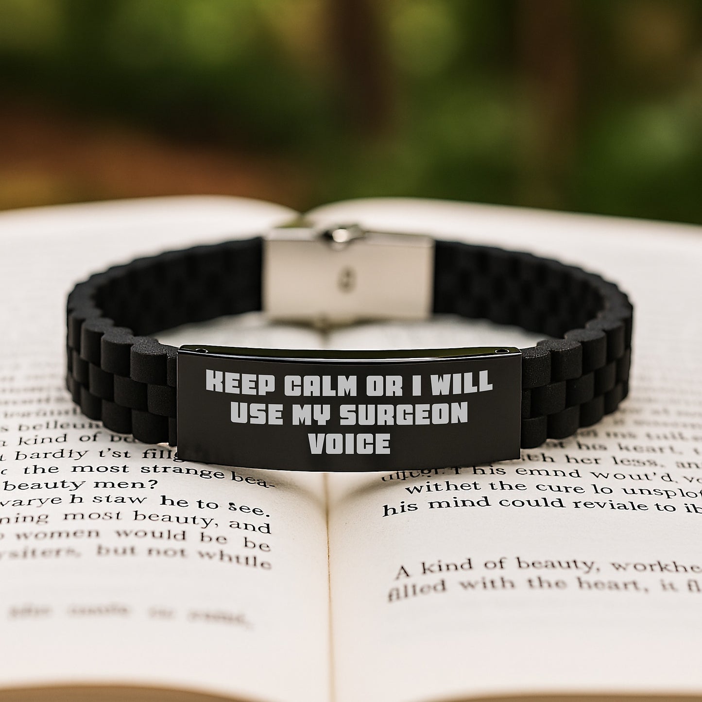 Funny Surgeon Gifts for Dad - Keep Calm Or I Will Use My Surgeon Voice Glide lock Clasp Bracelet for Men - Image 2
