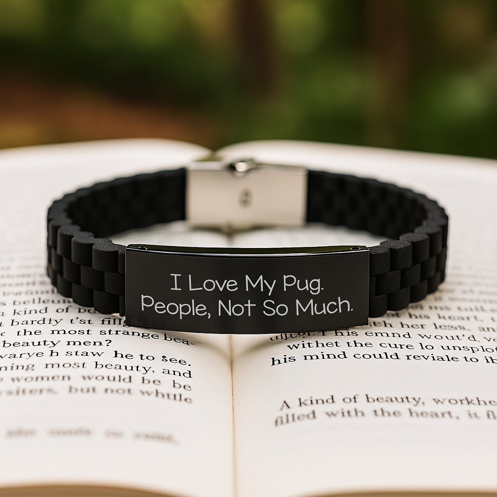 Funny Pug Dog Gifts for Him or Her, 'I Love My Pug. People, Not So Much.' Glide lock Clasp Bracelet, Adjustable & Rust-Resistant, Ideal Gifts from Friends to Family for Graduation - Image 2