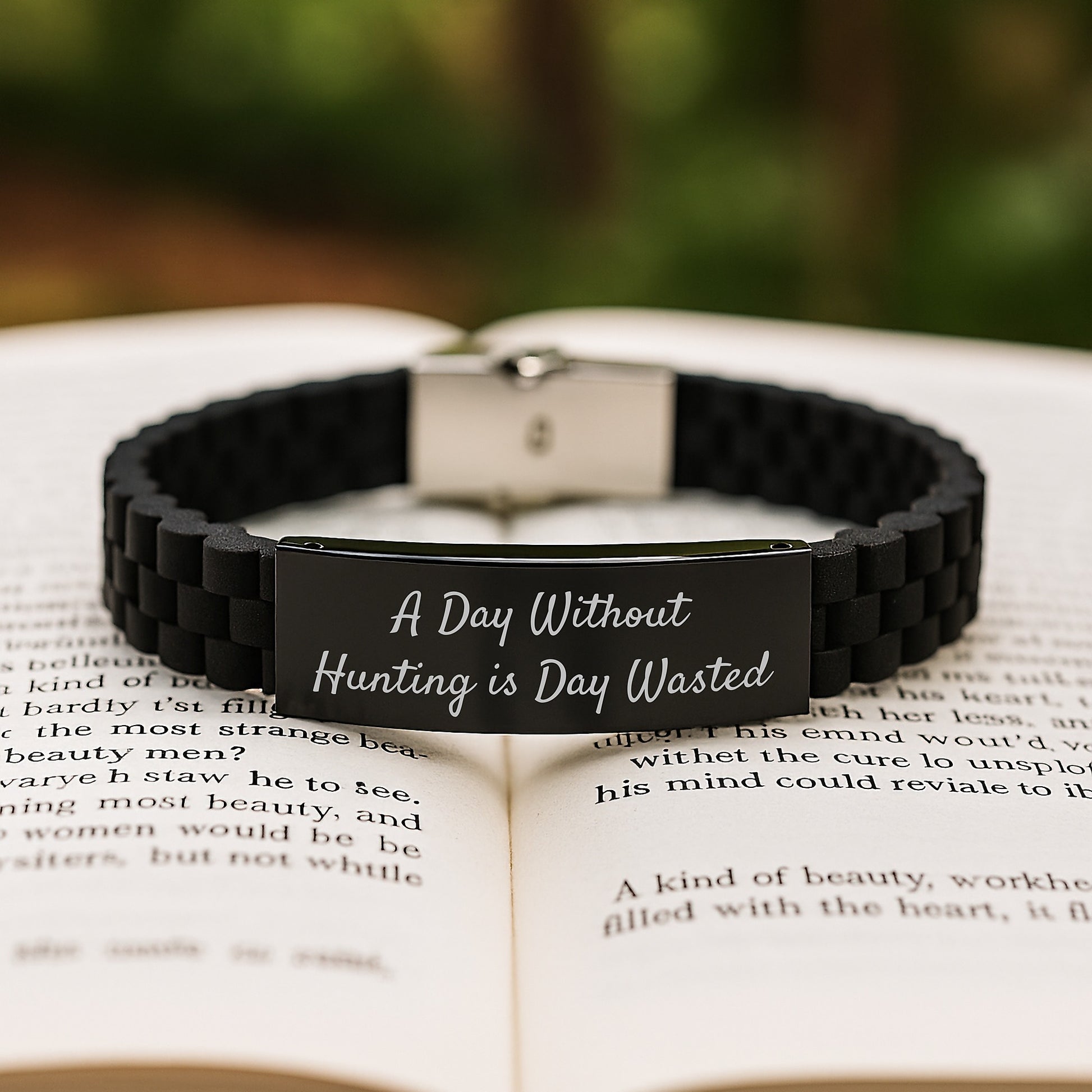 Funny Hunting Gifts for Men from Friends, Inspirational Glide lock Clasp Bracelet for Birthday, A Day Wasted without Hunting, Hunting Enthusiast - Image 2