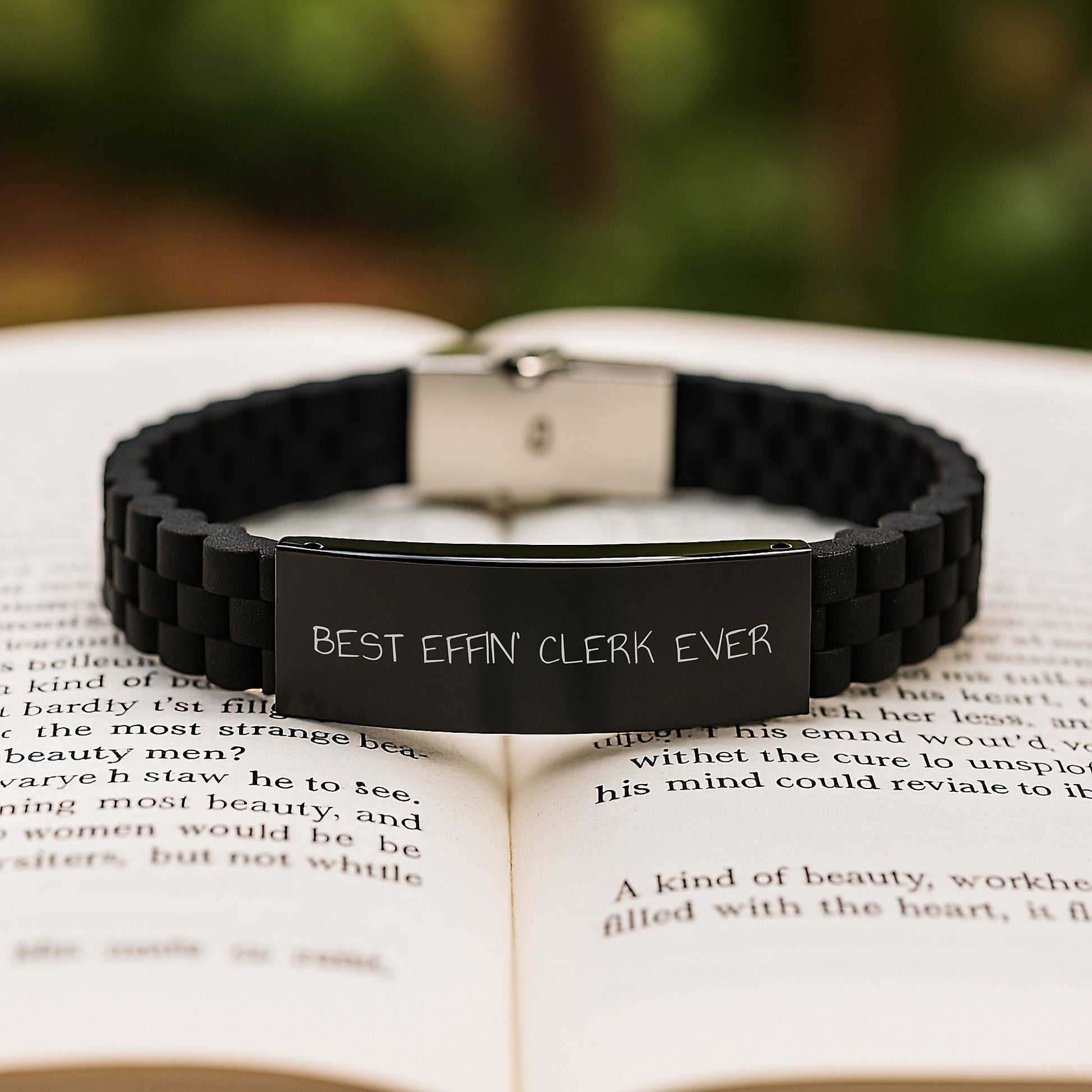 Funny Clerk Gifts from Friends - Best Effin' Clerk Ever Glide lock Clasp Bracelet for Men Graduation Unique Gifts - Image 2