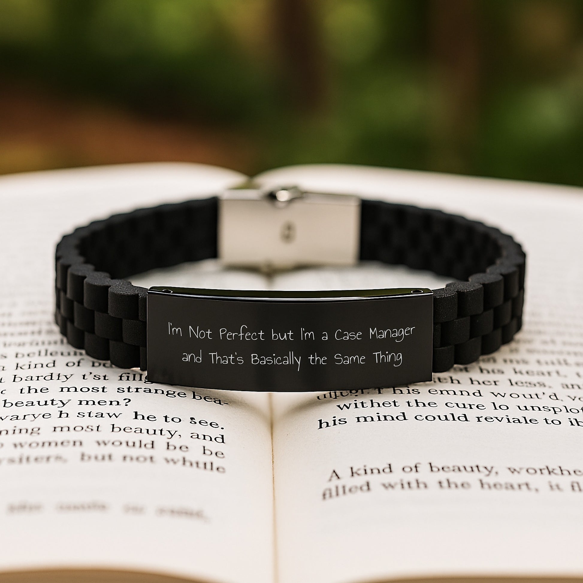 Case Manager Humor Gifts from Friends, Inspirational Glide lock Clasp Bracelet for Case Manager Birthday, I'm Not Perfect But I'm A Case Manager, Adjustable Silver-Black Stainless Steel Silicone - Image 2