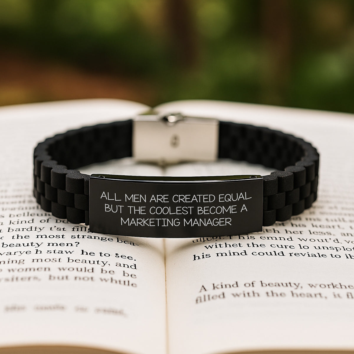 Funny Marketing Manager Gifts for Mom - All Men Are Created Equal Glide lock Clasp Bracelet Adjustable with Premium Bag - Gifts from Family for Mother's Day - Image 2