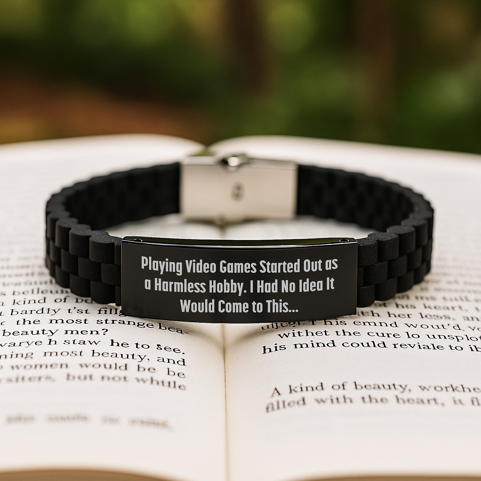 Funny Gaming Humor Gift for Playing Video Games Enthusiasts - Gifts from Friends for Men - Glide lock Clasp Black Stainless Steel Bracelet, Perfect for Christmas Unique Gifts - Image 2