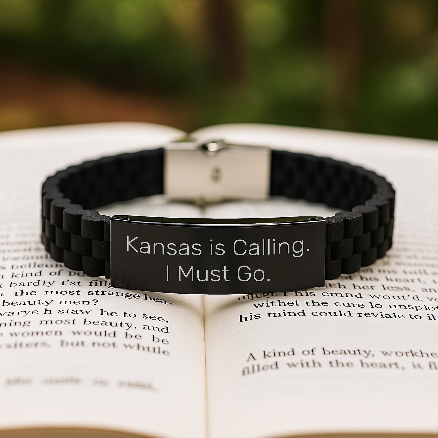 Kansas Calling Funny Quotes Glide lock Clasp Bracelet Gifts from Family for Kansas Men Women Friends, Adjustable Black Stainless Steel Silicone Christmas Unique - Image 2
