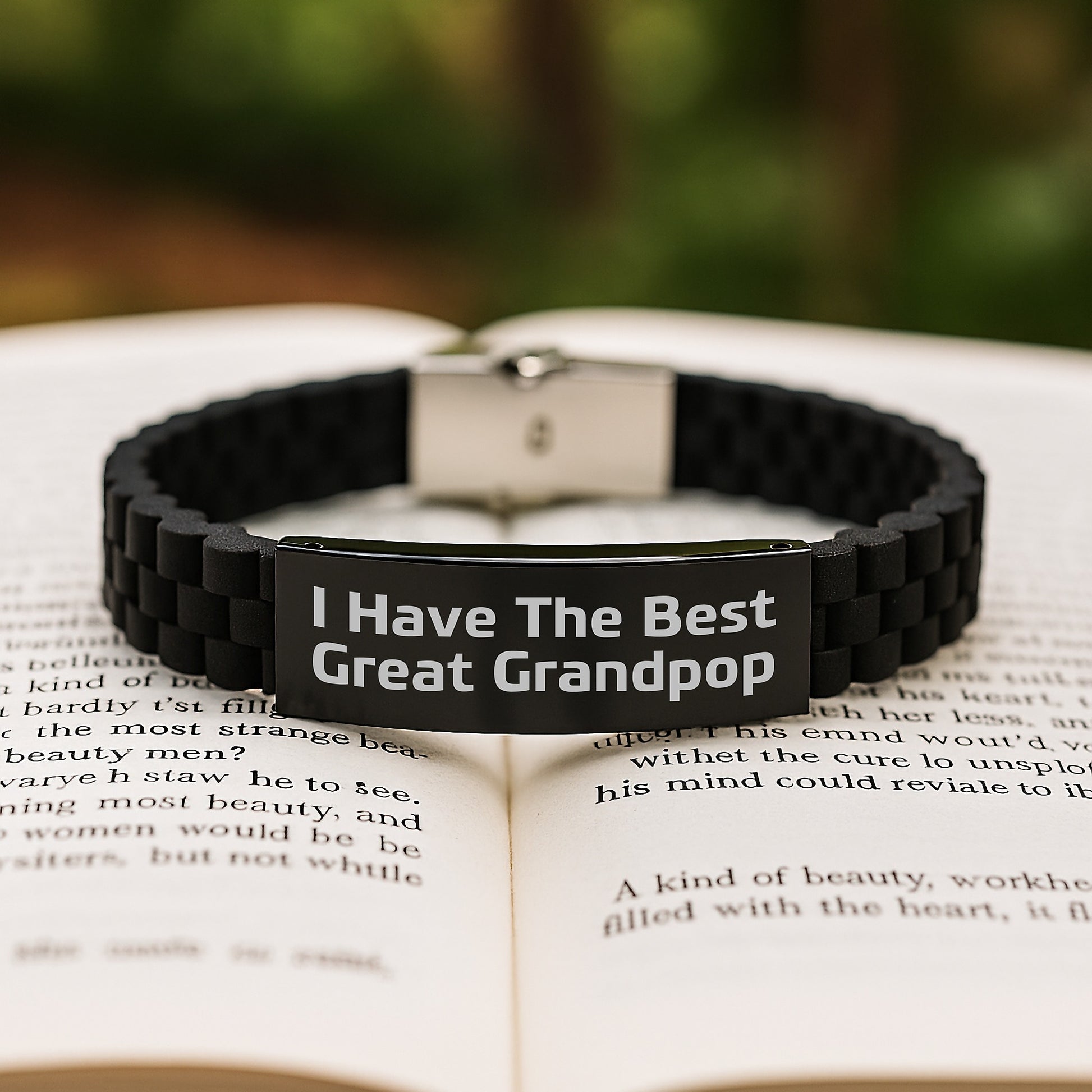 Funny Quotes for Grandpop Birthday Unique Gifts - Glide lock Clasp Bracelet with Adjustable Silver Black Stainless Steel Silicone, Gifts from Family to Grandpop - Image 2