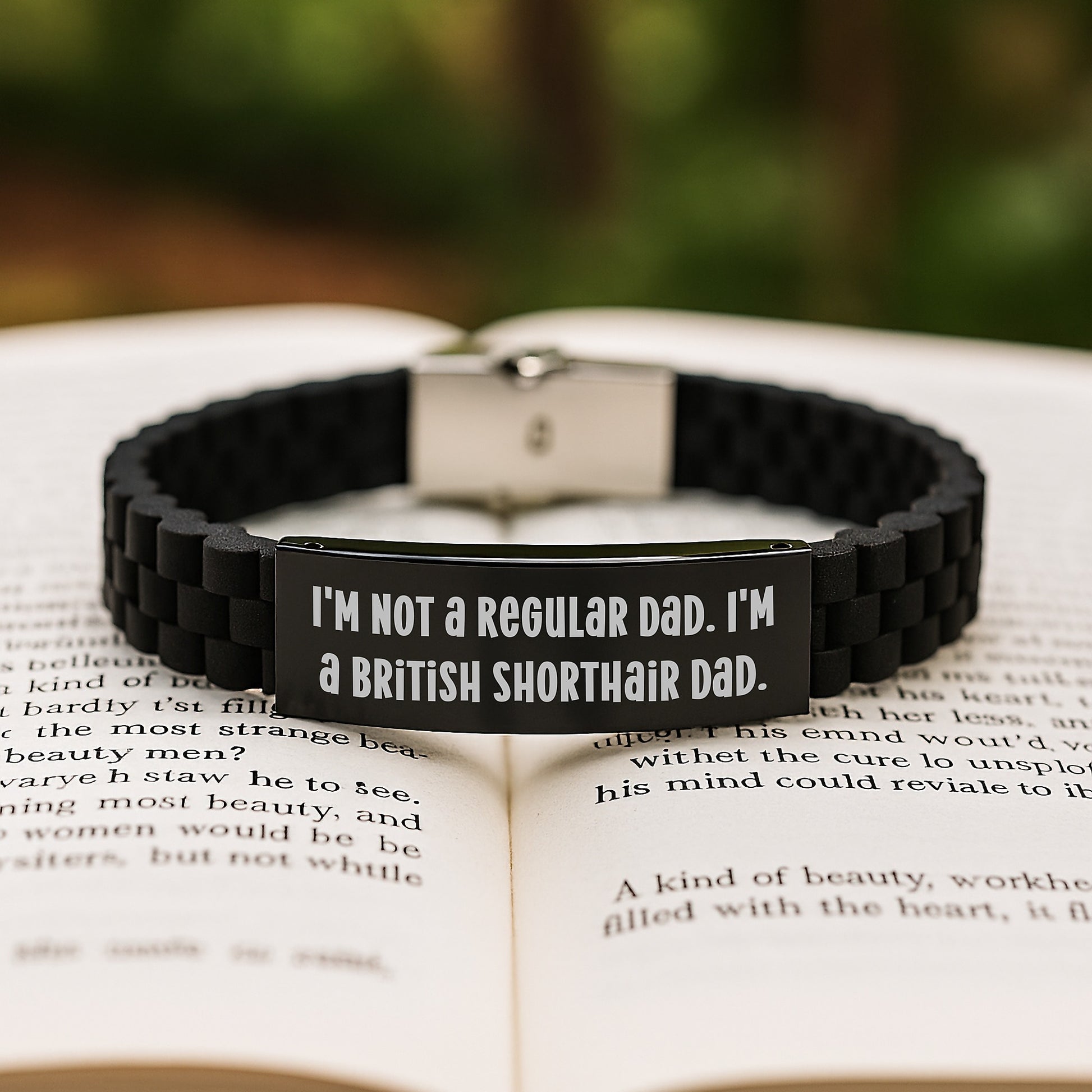 Funny British Shorthair Cat Dad Glide lock Clasp Bracelet Gifts for Him from Dad, Black Stainless Steel and Silicone, Adjustable Graduation Unique Gifts - Image 2