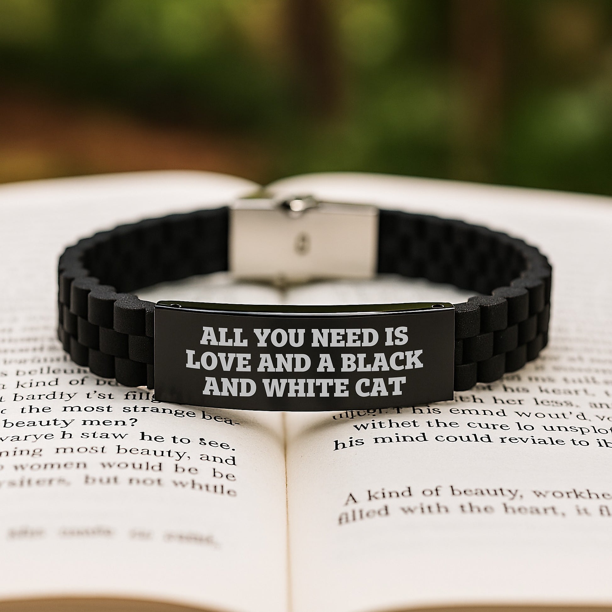 Funny Black and White Cat Gifts for Friends - All You Need Is Love And A Black And White Cat Glide lock Clasp Bracelet for Women Men Family - Image 2
