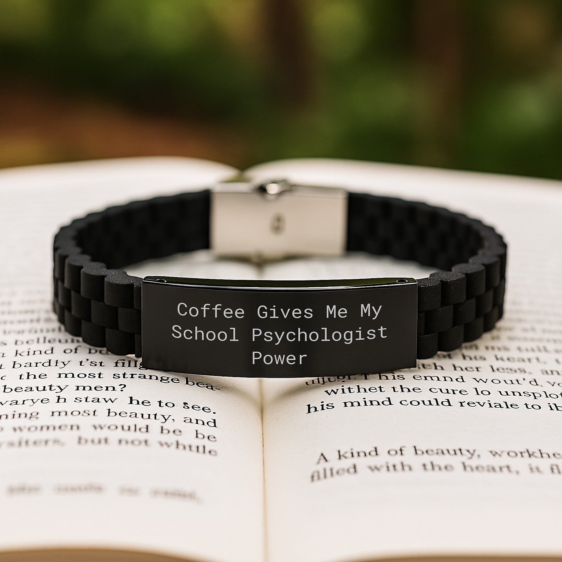 Funny School Psychologist Gifts for Women - Glide lock Clasp Bracelet - Coffee Gives Me My Power - Christmas Unique Presents from Friends - Image 2