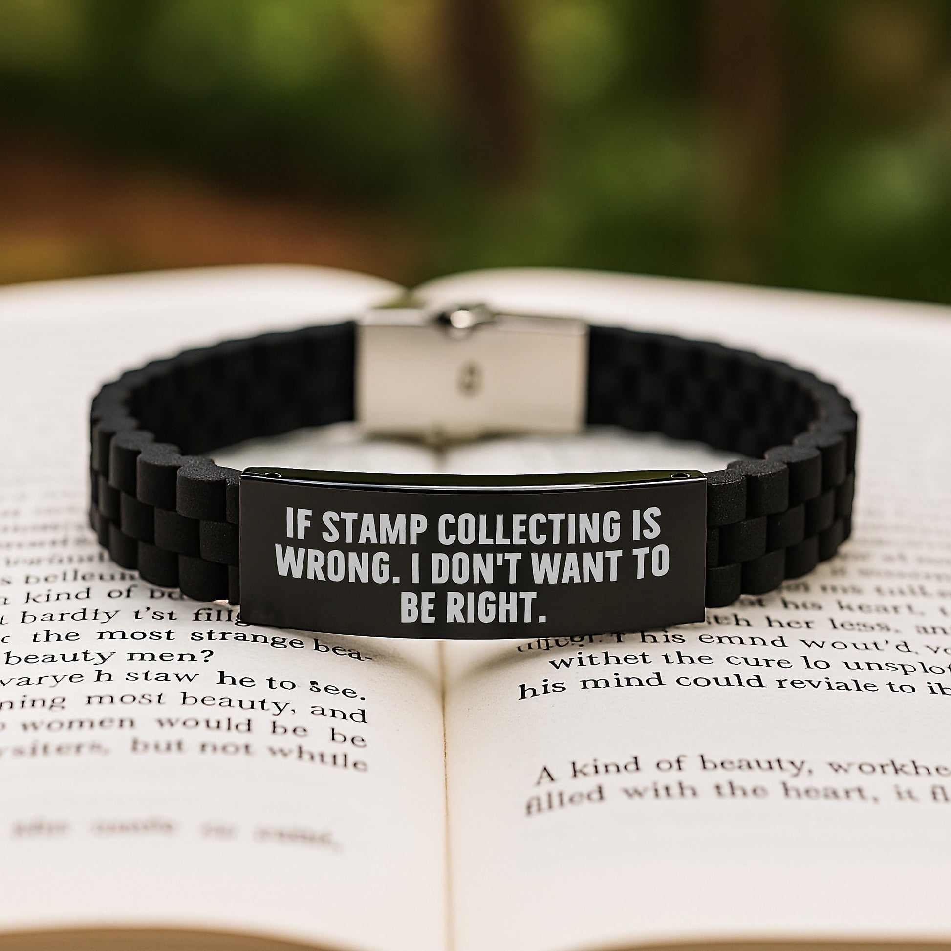 Funny Stamp Collecting Gifts for Men, Women, or Friends, Glide lock Clasp Bracelet from If Stamp Collecting Is Wrong, I Don't Want to Be Right, Graduation Unique Gifts - Image 2