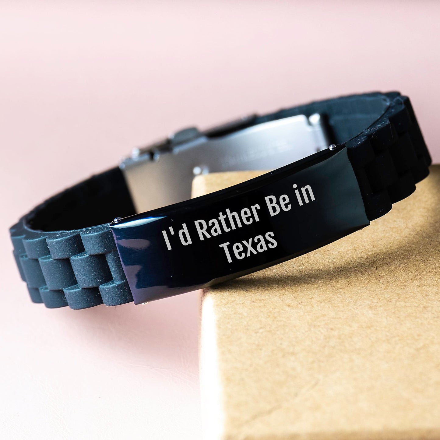 Texas Gifts, I'd Rather Be In Texas Glide lock Clasp Bracelet for Men, Funny Birthday Unique Gift from Friends, Adjustable Silicone Stainless Steel Jewelry - Image 3