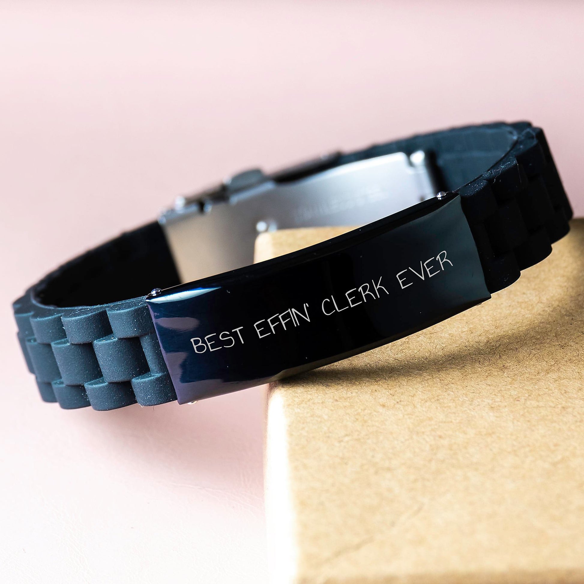 Funny Clerk Gifts from Friends - Best Effin' Clerk Ever Glide lock Clasp Bracelet for Men Graduation Unique Gifts - Image 3