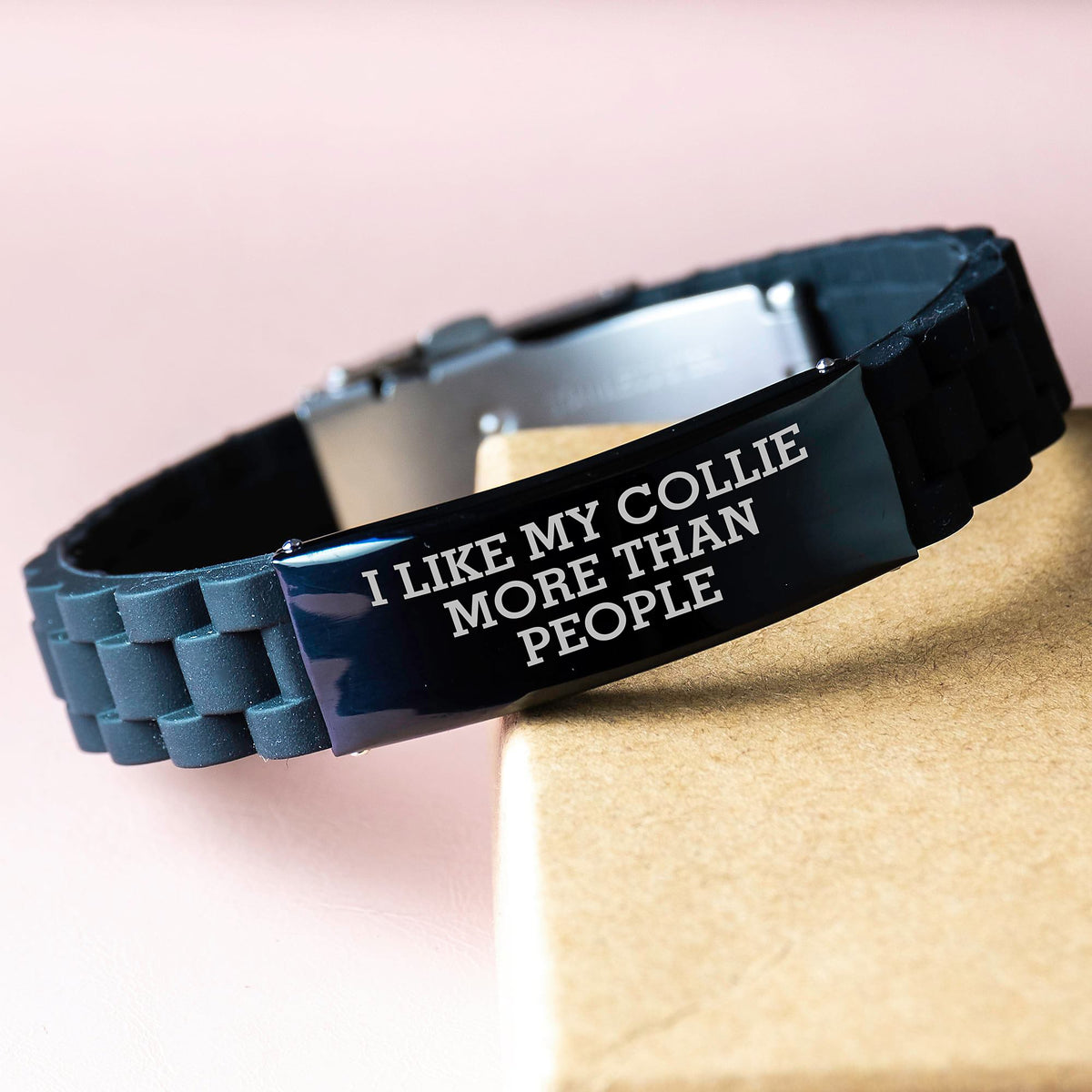 Funny Collie Dog Birthday Unique Gifts from Family for Collie Lovers - Glide lock Clasp Bracelet, I Like My Collie More Than People - Image 3