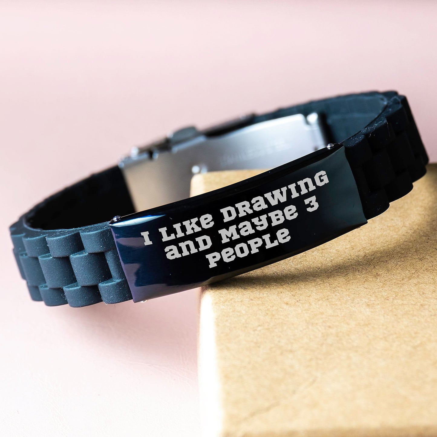 Funny Drawing Gifts for Men - Glide lock Clasp Bracelet, Adjustable, Black Stainless Steel, Silver, Silicone - Gifts from Friends for Graduation Unique - Image 3