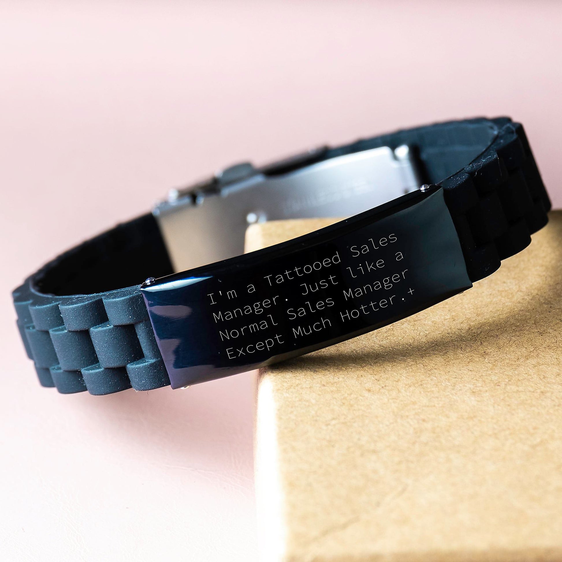 Funny Sales Manager Gifts, Birthday Unique Gifts for Men, Women, Coworkers, Friends - Glide lock Clasp Bracelet with I'm A Tattooed Sales Manager Quote - Image 3